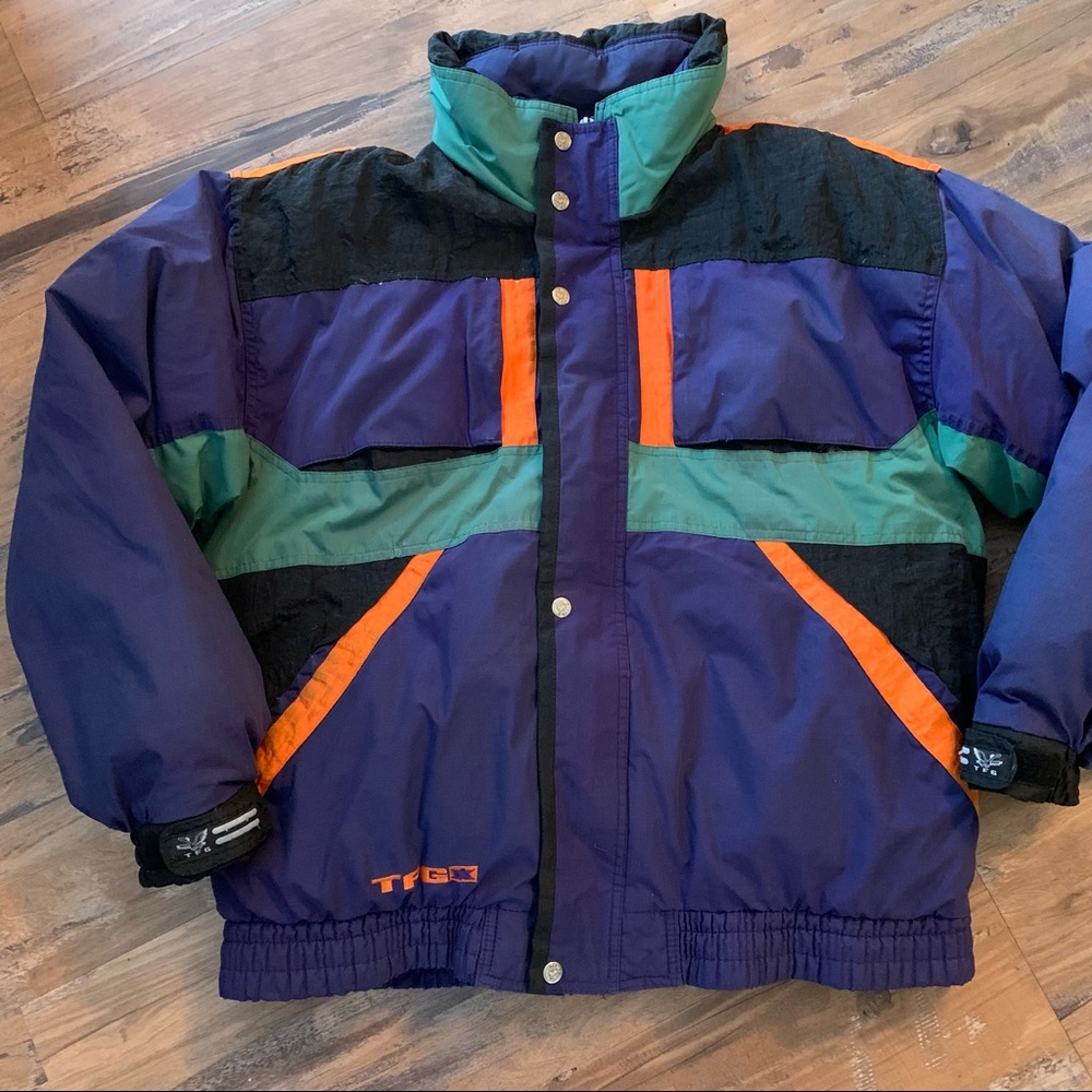 Triple FAT Goose Down Filled Coat Parka Winter Mens Size L large Blue Vintage.